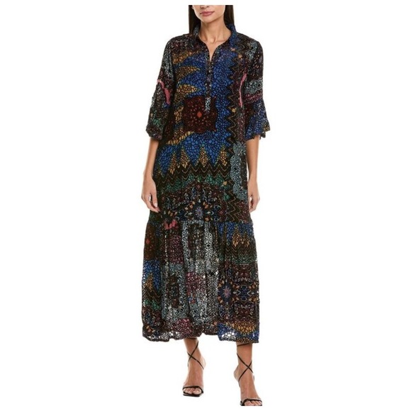 NWT Johnny Was Nash Velvet‎ Burnout Silk-Blend Midi Dress, Black Small $445 - Picture 1 of 7
